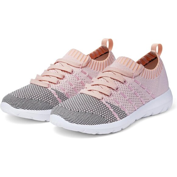 Women Black-Pink Running Breathable Knitting flexible Mesh Sports Shoes Sneakers - Picture 2 of 6